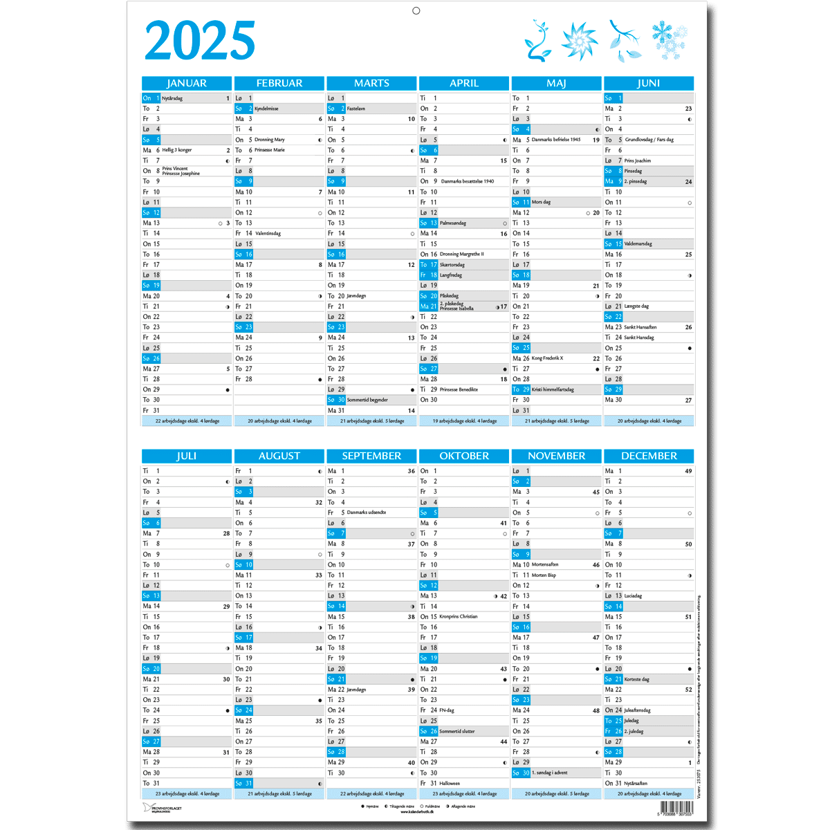Dobbelt A5-vægkalender 2025, blå