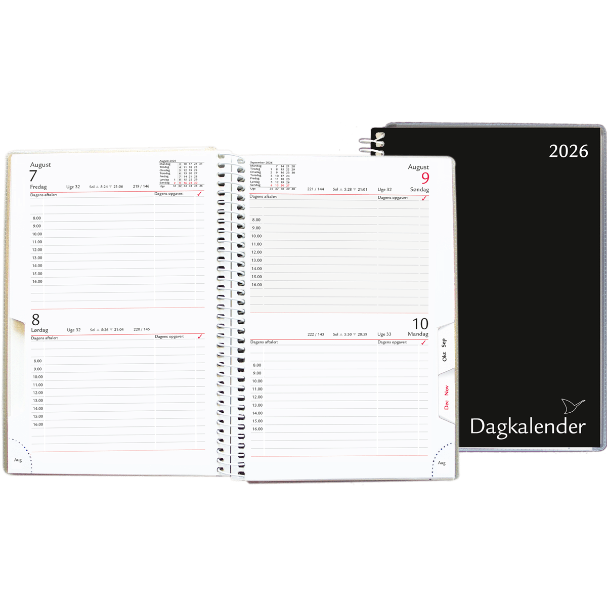 Dagkalender 2 dage pr. side 2026, sort